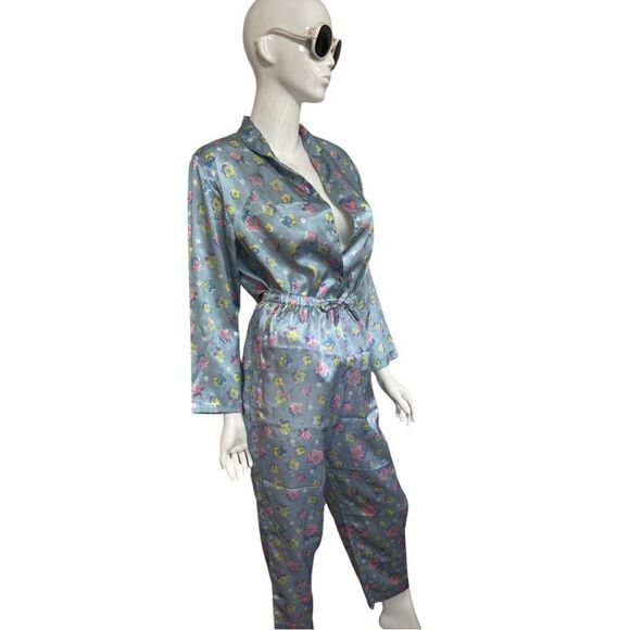 Fun Vintage Peak 90s Gal Flower Power Satin Pajamas - Picture 2 of 12